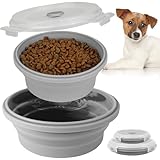 AVERYDAY 30oz Airtight Collapsible Dog Bowls with Lids, 2 Pack Portable Travel Dog Bowls for Medium Small Breeds, Silicone Food and Water Dish, 3.6 Cups Foldable Pet Bowl for Traveling and Camping