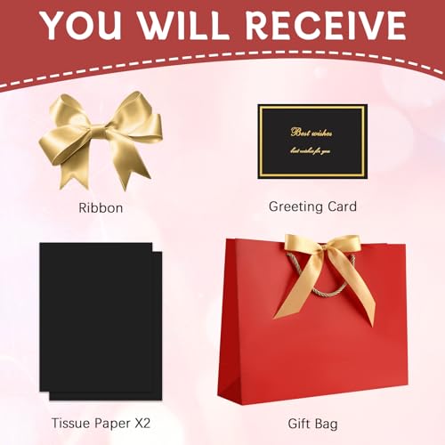 Image of JMANNI Mothers Day Gift Bags with Handles, 13 inch Medium Gift Bag for Presents, 1 Pcs Bags with 2 Tissue Paper and 1 Cards for Baby Shower Wedding Bridal Shower Mother's Day Birthday Party (Light Red)