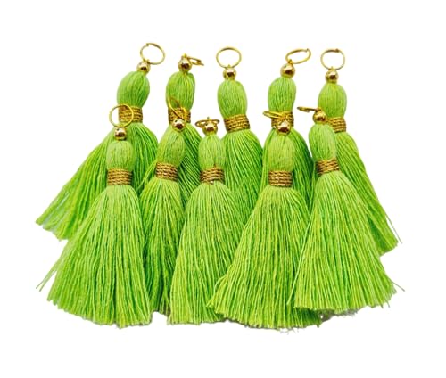 Image of Zippy Flora Micro 1.5 inch Length Cotton Handmade Tassels for Saree /Blouse /Dupatta /DIY /Decor (Pack of 12) (Parrot Green)
