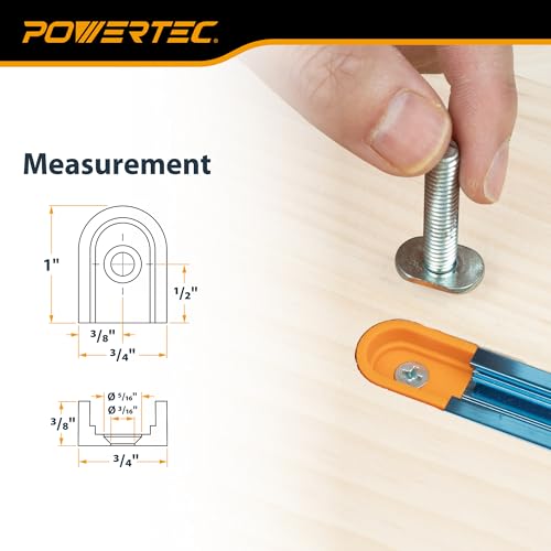 Image of POWERTEC T-Track End Caps, Drop-in T-Track Channel Covers for 3 /4 inch x 3 /8 inch Grooves, Compatible with 1 /4 inch & 5 /16 inch T-Bolts, Modular System for Jigs, Router Tables, and Workbenches, 8PK (72352)