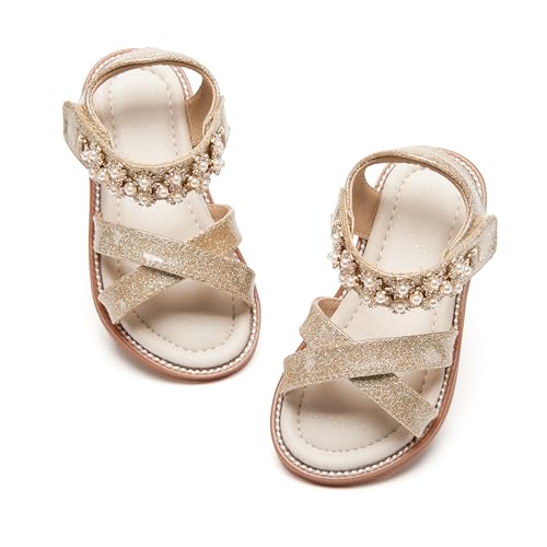 Image of PHIRAMIN Toddler Girl Sandals - Flower Girl Dress Shoes Open Toe Little Kid Flats