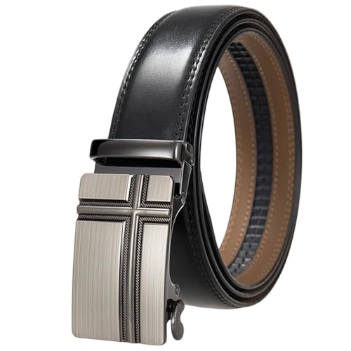 Men's Black Double-Sided Leather Belt With Ratchet And Sliding Mechanism, Box Black 2 125cm