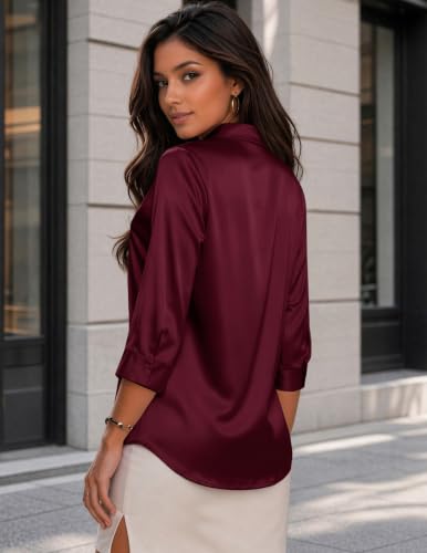 Image of Zeagoo Womens Satin Blouses Button Down Shirts 3 /4 Sleeve Dressy Tops S-2XL