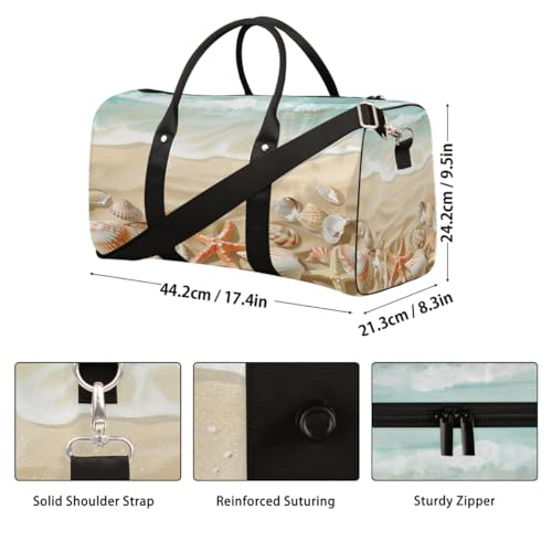 Beach Seashell Ocean Travel Duffel Bag for Women Men, Sea Starfish Sport Tote Gym Bag Foldable Weekender Overnight Bag Waterproof Carry On Luggage Bag2