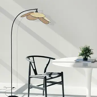 MORiiContemporary Rattan Floor Lamp |Black and Natural| Hand Crafted Petals | 1 Unit (50 inch) | Limited Stock (Mid Century)