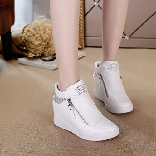 HINDOLA Womens Fashion Platform Shoes Hidden Wedge Heel High Top Sneakers for Women Rhinestone Boots Working Shoes Women2