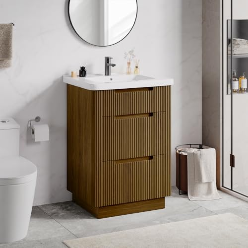 ONBRILL 24 Inch Fluted Bathroom Vanity