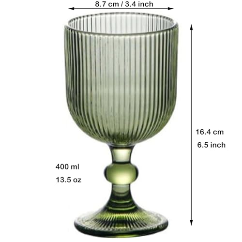 Taganov Green Drinking Glasses set of 6 Big Wine Goblets Vintage Colored Glassware 13 oz for Wedding Party Bar Vertical Line Embossed Pattern Stemmed Cups 400ml by Taganov - Used condition - Image 5
