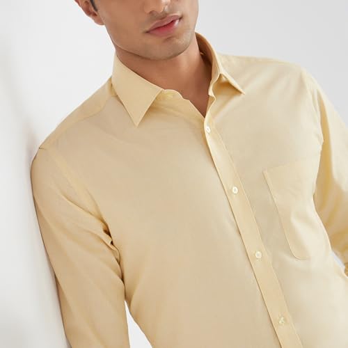 Image of Raymond Men Slim Fit Solid Pattern Pure Cotton Semi Cutaway Collar Full Sleeve Formal Shirt