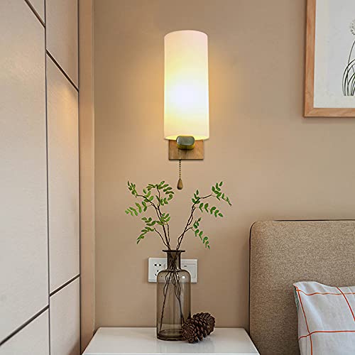 Applique murale en verre et bois massif avec interrupteur à tirette pour chambre