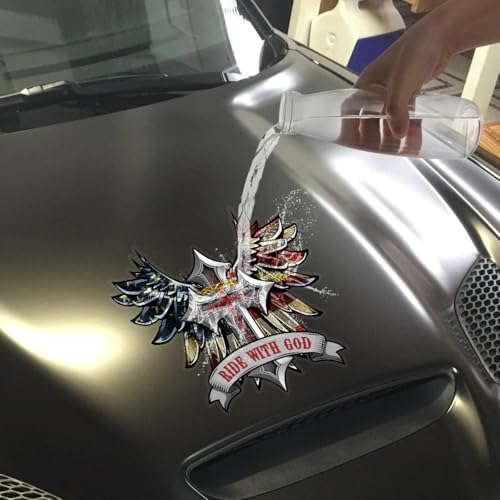 Image of Premium Ride with God Wings and Cross Helmet Sticker Decal - Motorcycle Tank, Tool Box, Bumper Vinyl for Car, Truck - Weatherproof, Durable Christian Faith Vinyl Decal (9 x 9 inches)