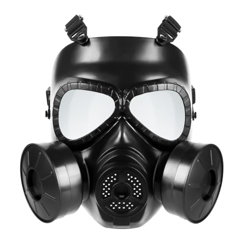 KM04 Airsoft Mask Full Face Skull Gas Mask Prop with Fan Tactical Cosplay Mask with Adjustable Strap for Halloween Masquerade Party Movie Costume (Non-Protective)