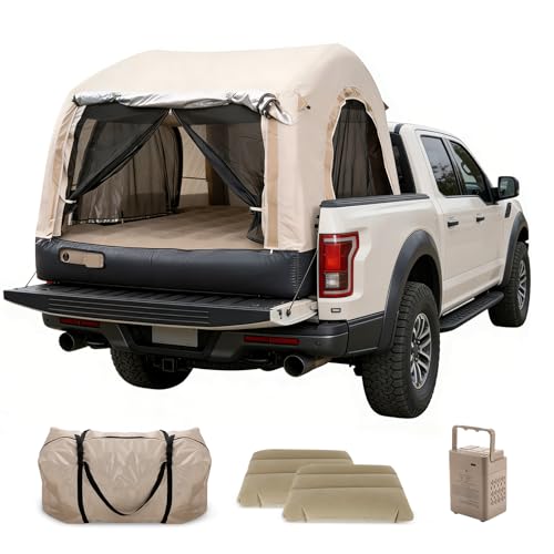OPL5 Electric Inflatable Truck Bed Tent with Mattress, Waterproof PU2000mm with Air Pump Pickup...