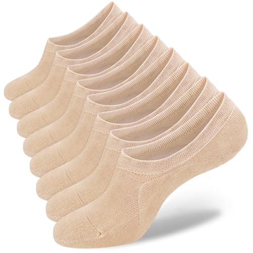 SIXDAYSOX Womens No Show Socks - 4-8 Pairs, Low Cut, Non-Slip, Invisible Cotton Liner