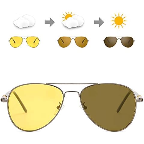 SODQW Aviator Photochromic Night-Vision Glasses, Polarized Outdoor Sports Driving Sunglasses for Men, UV 400 Protection (Gold Frame/Yellow Photochromic Polarized Lens) Cover
