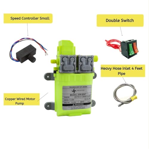Image of SWASTIK 250PSI High Pressure Diaphragm Pump Double Motor 12V DC Electric Battery Operated Sprayer Pump for Agriculture Farm Fogger Misting Spray with Ragulotor, Double Switch and Outlet Pipe 4 Feet