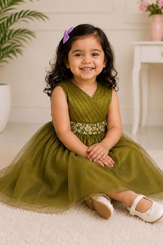 Image of TotzTouch Baby Girls Party Dress | Sleeveless Dress with Embroidered Belt for Birthday Baby Stylish Dress