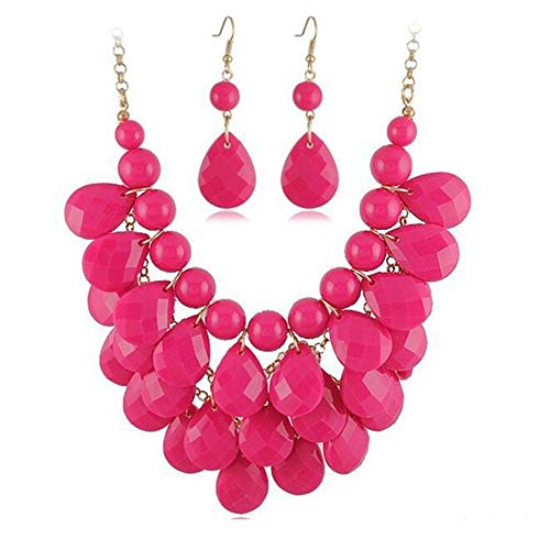 Floating Bubble Necklace Layered Teardrop Statement necklace Resin Beaded Collar Necklace Earrings Jewelry Set for Women (Rose) Floating Bubble Necklace Layered Teardrop Statement necklace Resin Beaded Collar Necklace Earrings Jewelry Set for Women (Rose)
