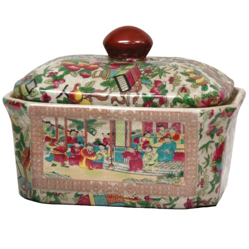 Red Lantern 8" Rose Medallion Porcelain Covered Jar