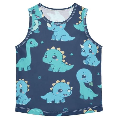 JUNZAN Blue Teal Dinosaur Blue Children Tank Top Sleeveless Kids Vest Toddler T-Shirt for Soccer Teenis Exercise Beach 3T