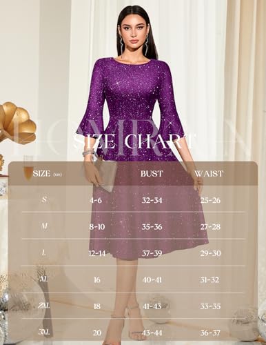 Image of HomRain Women's Church Dresses Modest Bell Sleeve Wedding Guest Cocktail Tea Party Vintage Evening Dress