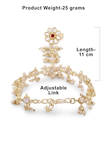 Image of ZAVERI PEARLS Gold Tone Kundan & Pearls Embellished Ethnic Hand Harness Bracelet For Women-ZPFK16602