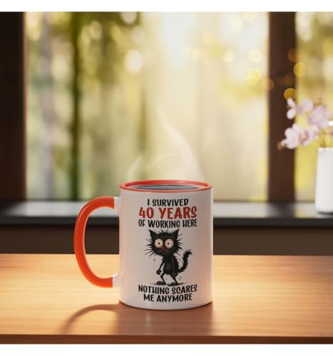 Taza cerámica 11 oz Naranja y Blanco aniversario 40 años miniatura 3