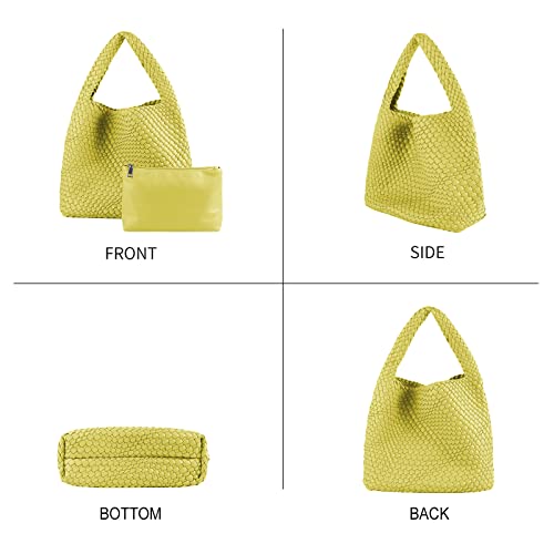 Image of Woven Tote Bag for Women with Purse, Vegan Leather Hobo Bags Large Handmade Underarm Shoulder Bag