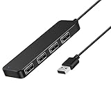 Onvian 4-Port USB 2.0 Ultra Slim Data Hub Splitter with 5V Micro USB Power Port for USB Expansion - 10 inch Extended Cable