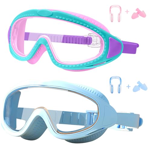 Lunettes de natation anti-buée HD lot de 2 pour la piscine des enfants de 3 à 15 ans
