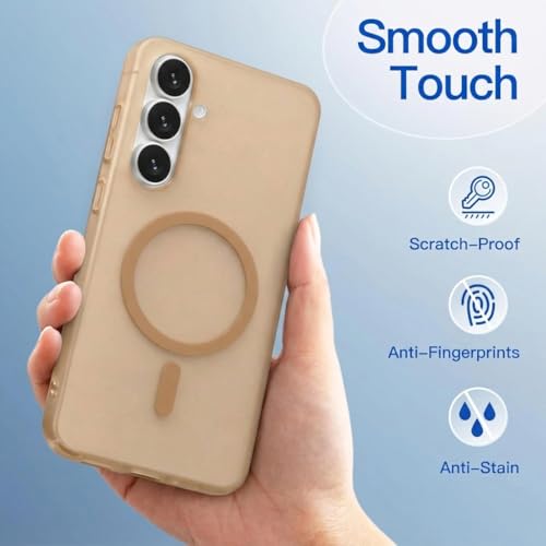 Image of DIZORO Matte Case for Samsung Galaxy S24 Compatible with MagSafe, Camera Lens Full Protection, Shockproof Translucent Frosted TPU Soft Phone Cover, Anti-Fingerprint (Desert)