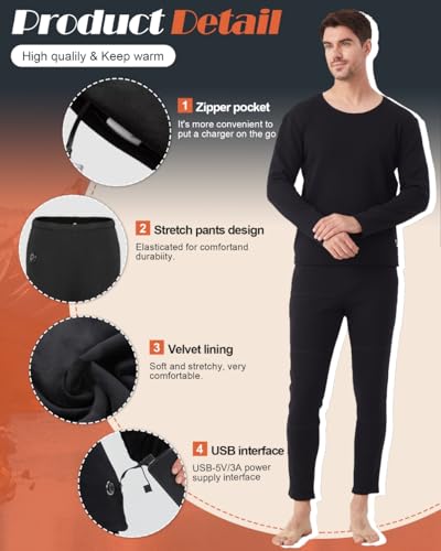 Thermal Underwear for Men with Power Bank Electric Heated Thermal Underwear Set USB Long Johns Men's Travel Heated4