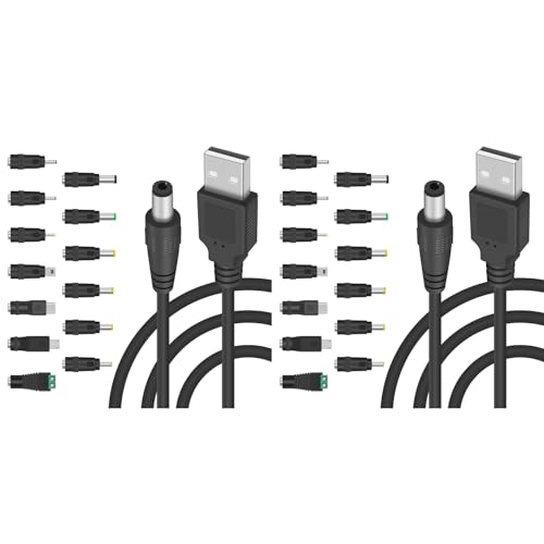ISTOVO 2X 5V CC 5.5 2,1Mm Jack Cable de Carga Cable de Alimentación, USB A CC Cable de Alimentación con 26 Adaptadores de Conectores de Enchufes Intercambiables