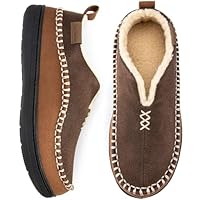 EverFoams Men's Micro Suede Memory Foam Moccasin Slippers with Fuzzy Sherpa Lining and Anti-skid Sole Coffee Size 8 UK