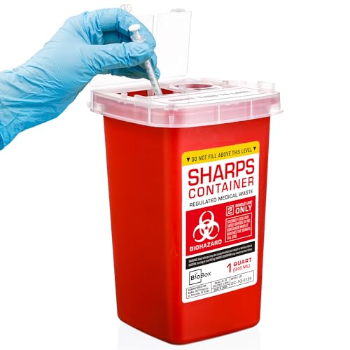 Sharps Container Small - Sharps Containers for Home Use and Labs - Portable Needle Disposal Bin with Needle Remover - 1 Quart (Pack of 1)