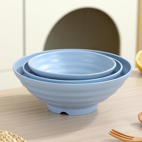 Image of Wheat Straw Salad Bowls Set (900ml) - Large Microwave Safe, Unbreakable & Stackable Bowls for Salad, Pasta, Soup, Ramen - BPA-Free, Eco-Friendly, Lightweight Serving Bowls for Kitchen (6, Blue)