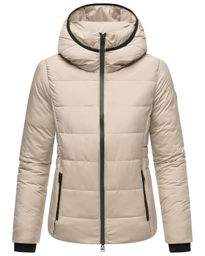 MARIKOO Basic Damen Steppjacke kurz mit Kapuze Radaa 16 Taupe Grey Gr. L
