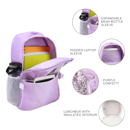 Packed Party Gold Confetti Purple 17" Backpack With Lunchbox3