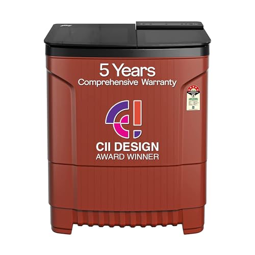 Image of Godrej 8 Kg 5 Star With 460 PowerMax Wash Motor Semi-Automatic Top Load Boderless Design Washing Machine Appliance (WSEDGE ULT 80 5.0 DB2M CSRD, Crystal Red, With Toughened Glass Lid)
