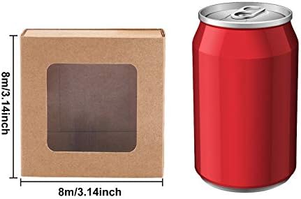 BENECREAT 24 Packs Square Kraft Paper Drawer Boxes with Window 6.5x6.5x3cm Paper Gift Boxes for Bakery Party Favor Treats Storage