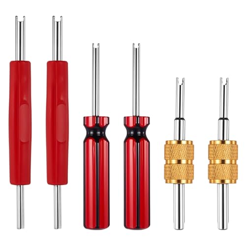 Image of 6Pcs Valve Core Wrench Tools, Tire Valve Removal Tool Installation Kit Single & Dual Head A /C Valve Stem Core Extractor for Car Bicycle Tyre Truck and Air Conditioner