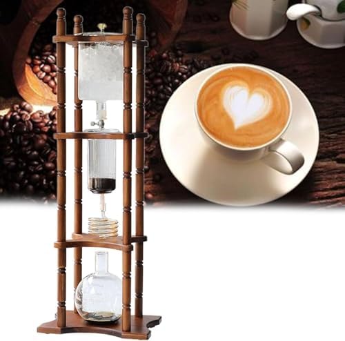 Cold Brew Drip Tower with Adjustable Water Flow,Cold Brew Drip Tower - 3000ml Retro Manual Ice Coffee Maker, Wood & Glass Cold Brew Coffee Pot, Perfect for Home Brewing, Craft Cold Brew Coff
