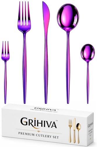 Image of 5 Pcs Pink Cutlery Set for Dining Table the Perfect Lightweight Silim Handle Tableware Including Dinner Spoon, Dinner Fork, Dinner Knife, Dessert Spoon & Dessert Fork