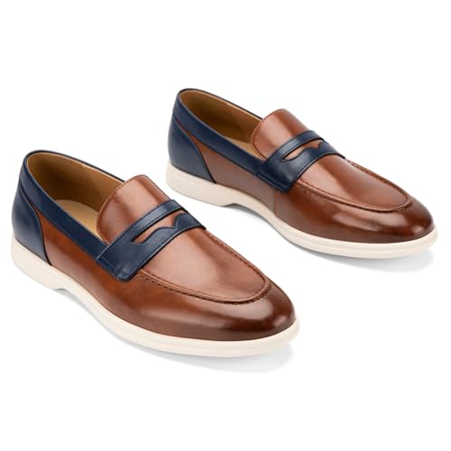 Image of Meijiana Men's Genuine Leather Loafers Slip-On Moccasins Suede Dress Shoes, Lightweight and Breathable with Rubber Sole Stylish Mens Loafers