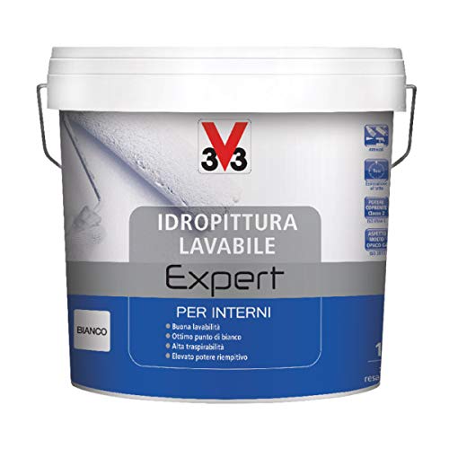 V33 Idropittura Lavabile Expert per Interni, Pittura Universale Bianca 10 Lt