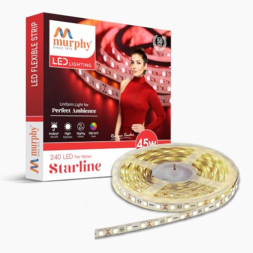 Image of Murphy 45W LED Strip Light 2835 High Lumen 5 Metre (240 LEDs /Mtr) Natural White - 12V DC 10A Driver Included | Cove /False Ceiling /Decor Light (Pack of 1, 1-Year Warranty)