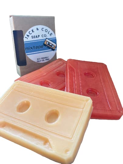 Cassette tape soap bar: old school mixed tape soap valentine's gift, easter gift, stocking stuffer gift soap (red & yellow, blueberry thyme)