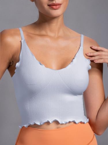 Image of Sunzel Tank Top for Women, V Neck Seamless Ribbed Crop Camisole with Ruffles