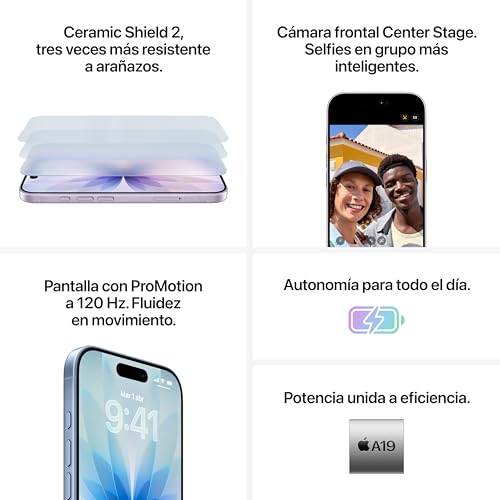 Apple iPhone 17 de 256 GB: Pantalla de 6,3 Pulgadas con Promotion, Chip A19, cámara Frontal Center Stage, Mayor Resistencia a los arañazos, autonomía para el día Entero; Negro - Imagen 5