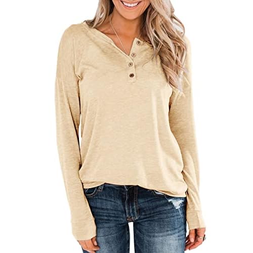 Topstype Womens Henley Tops Long Sleeve Shirts Thermal Pullover Casual Loose Fit Henley Neck Tunics